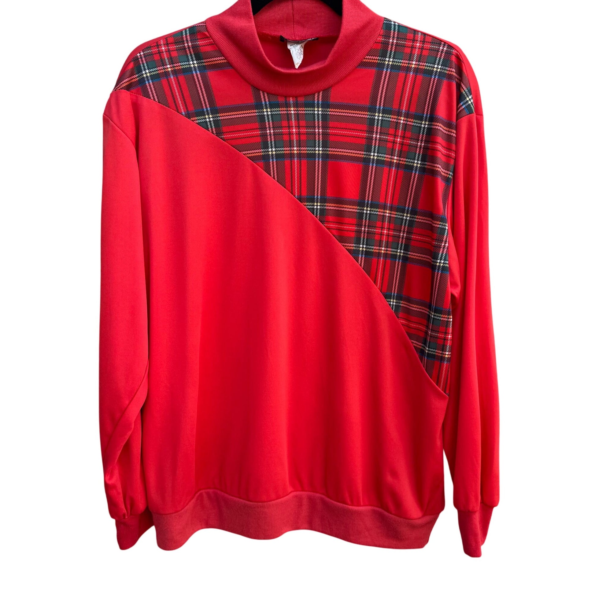 Yours ASAP Vintage Womens Red Black Tartan Plaid Mock Neck Sweatshirt Shirt Med