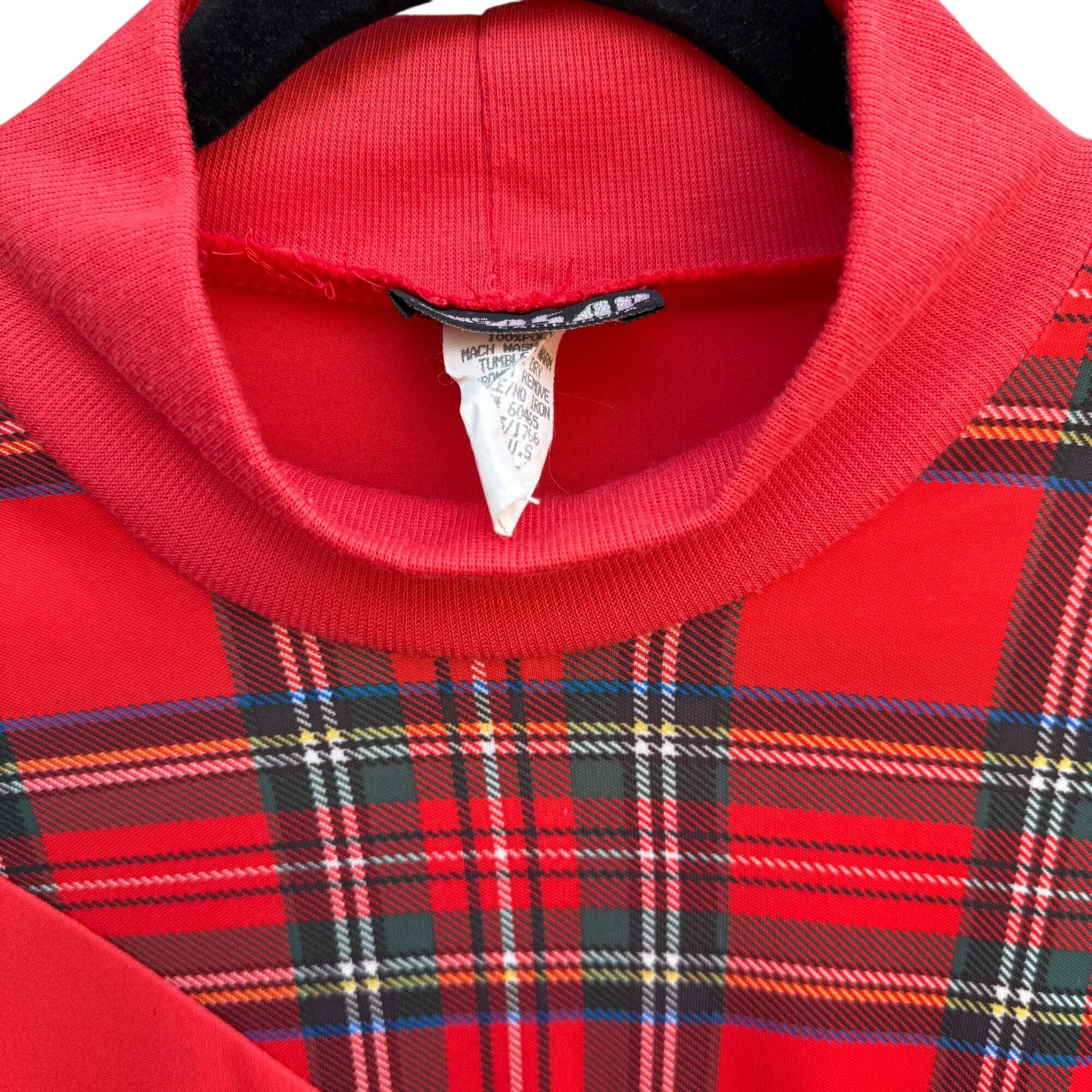 Yours ASAP Vintage Womens Red Black Tartan Plaid Mock Neck Sweatshirt Shirt Med