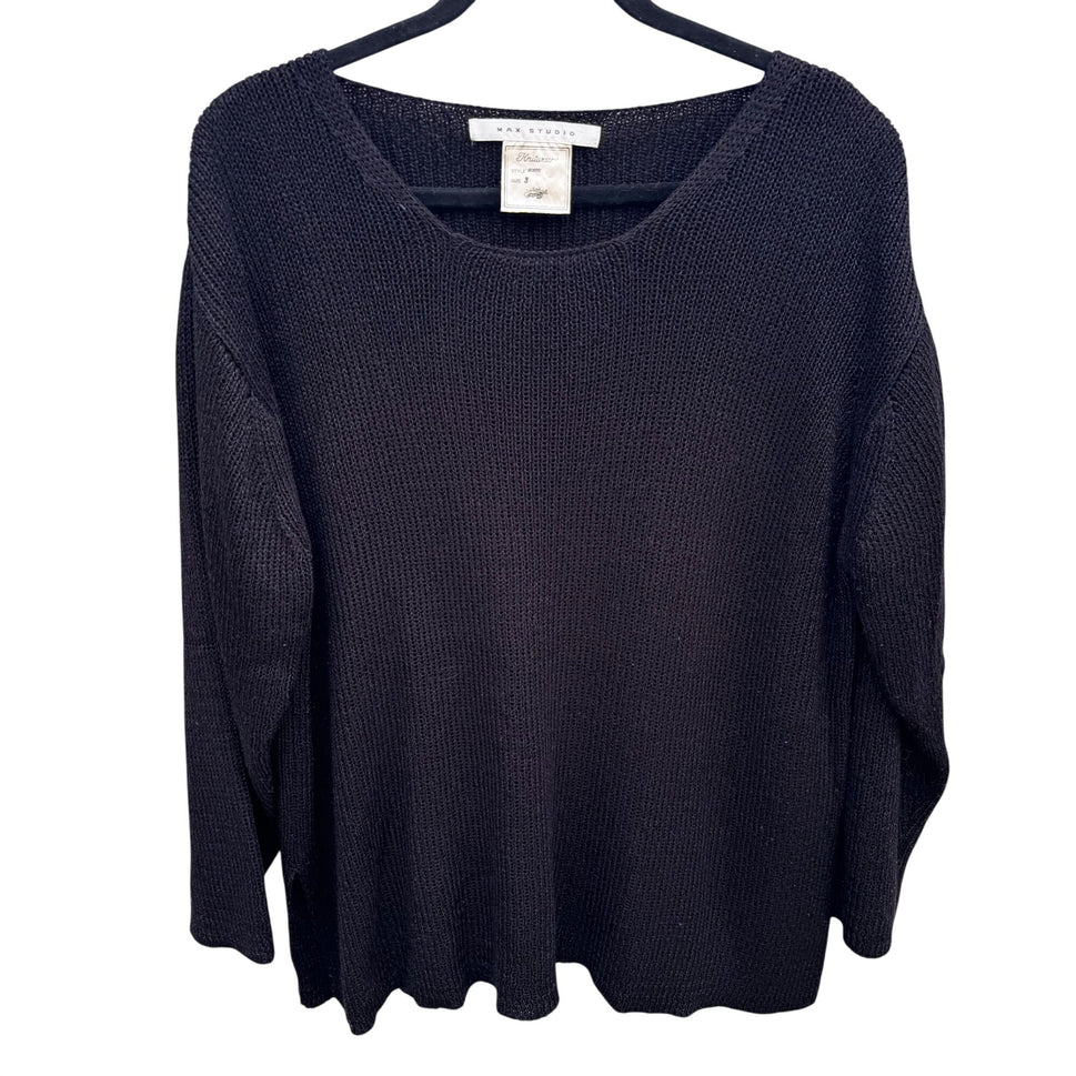 Max Studio Knitwear Womens Black Heavy Knit Pullover Tunic Sweater Minimalist XL