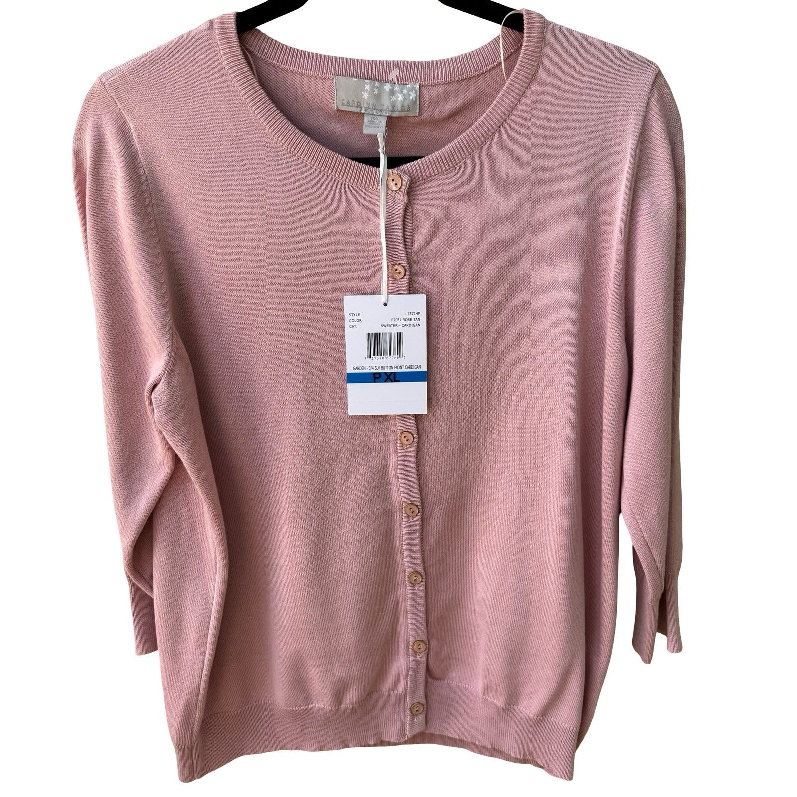 Carolyn Taylor Feminine Grannycore Layer 3/4 Sleeve Cardigan Pastel Pink PXL NEW