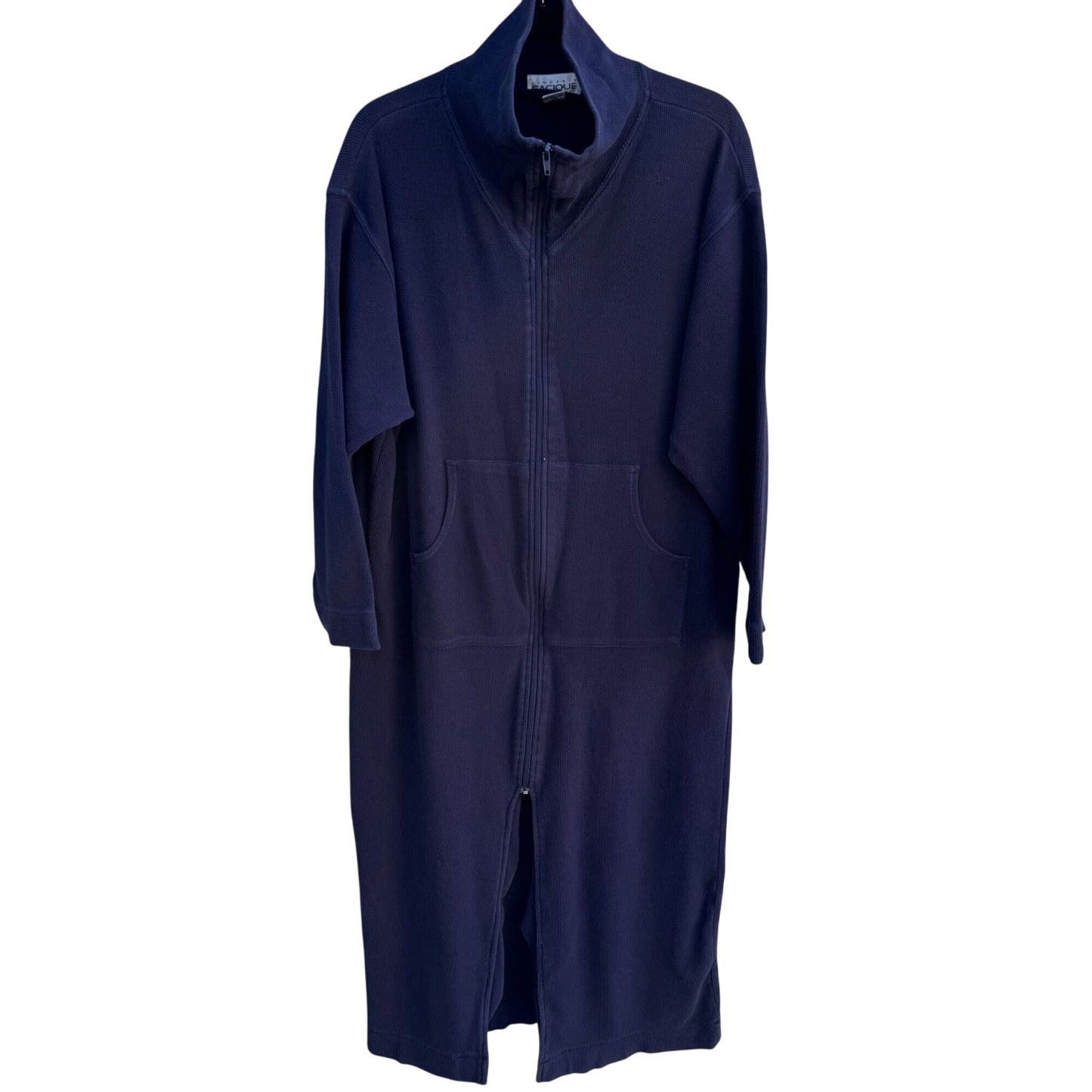 Lingerie Cacique Vintage Womens Navy Zip-Up Long Sleeve Pockets Robe Housecoat S