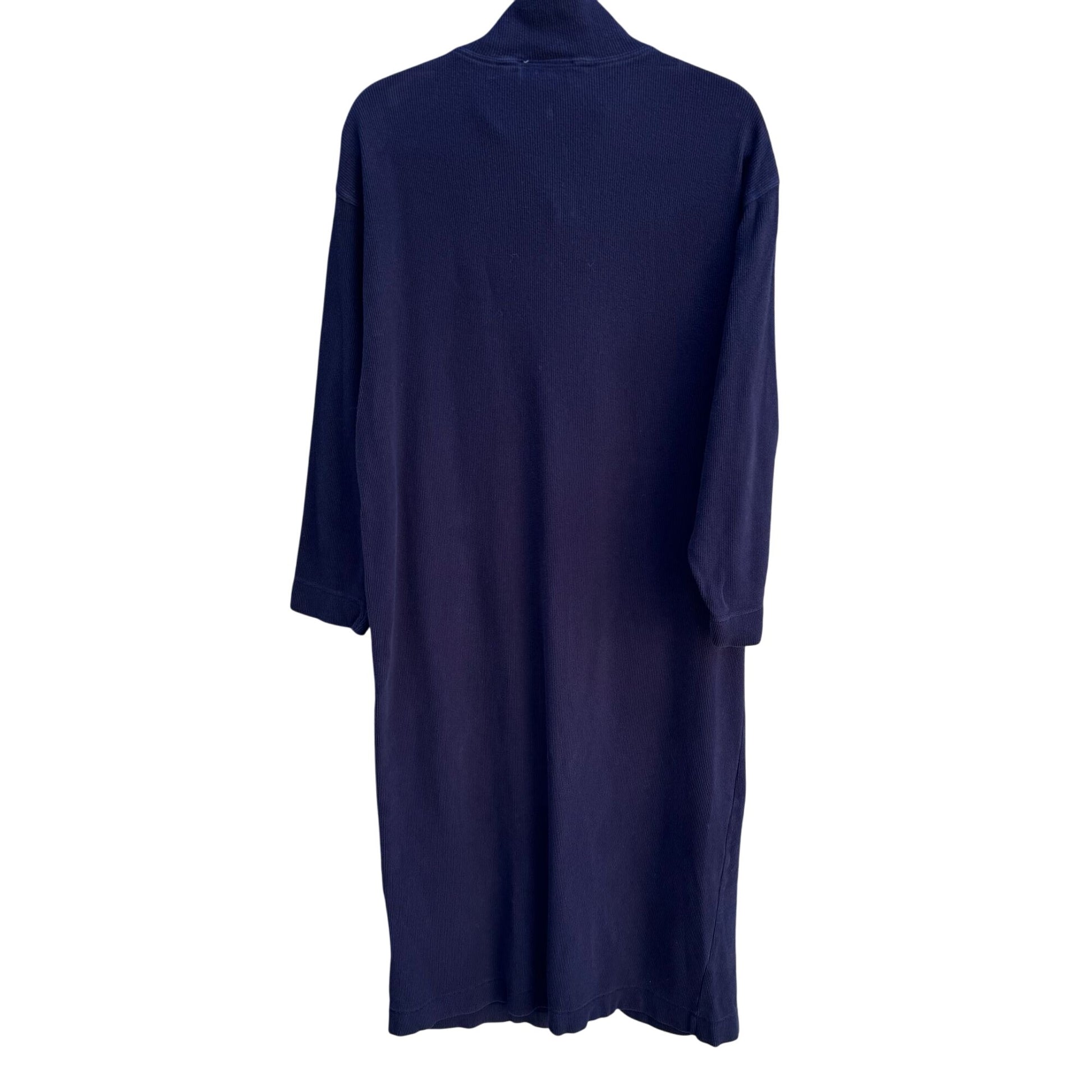 Lingerie Cacique Vintage Womens Navy Zip-Up Long Sleeve Pockets Robe Housecoat S