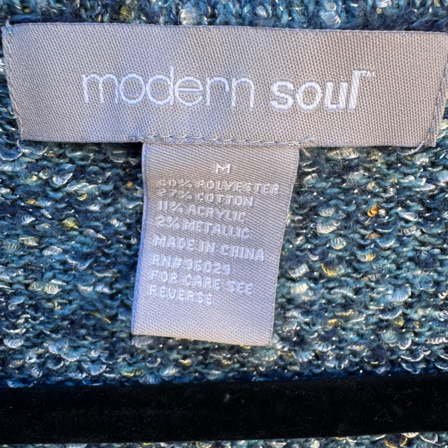Modern Soul Womens Shawl Collar Blue Metallic Open Knit Cardigan Sweater Jacket M