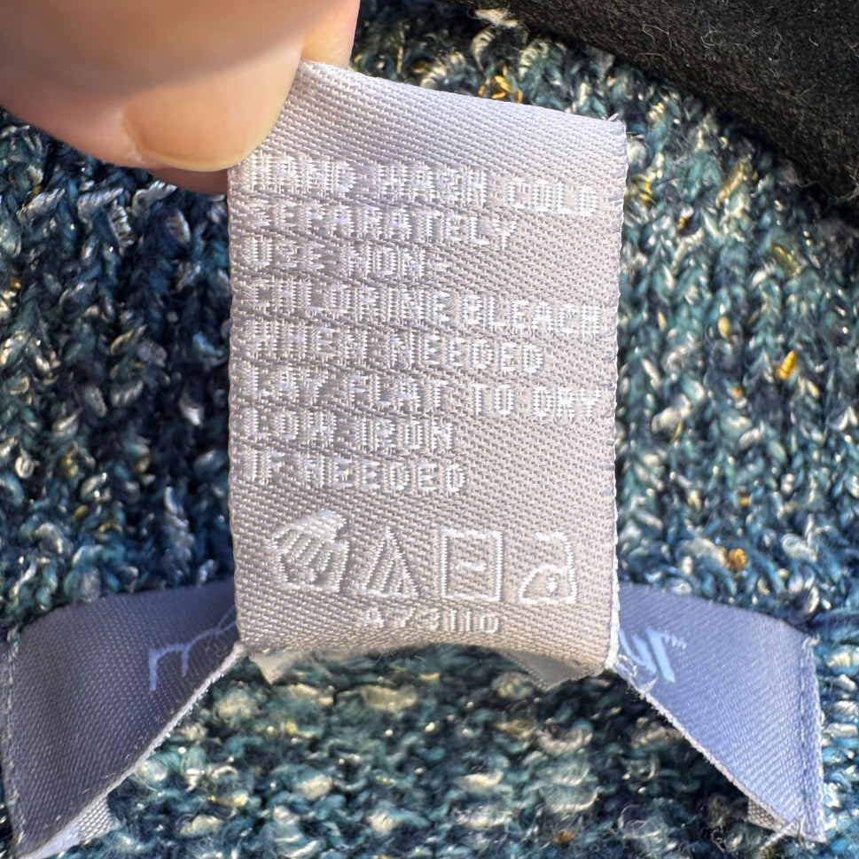 Modern Soul Womens Shawl Collar Blue Metallic Open Knit Cardigan Sweater Jacket M