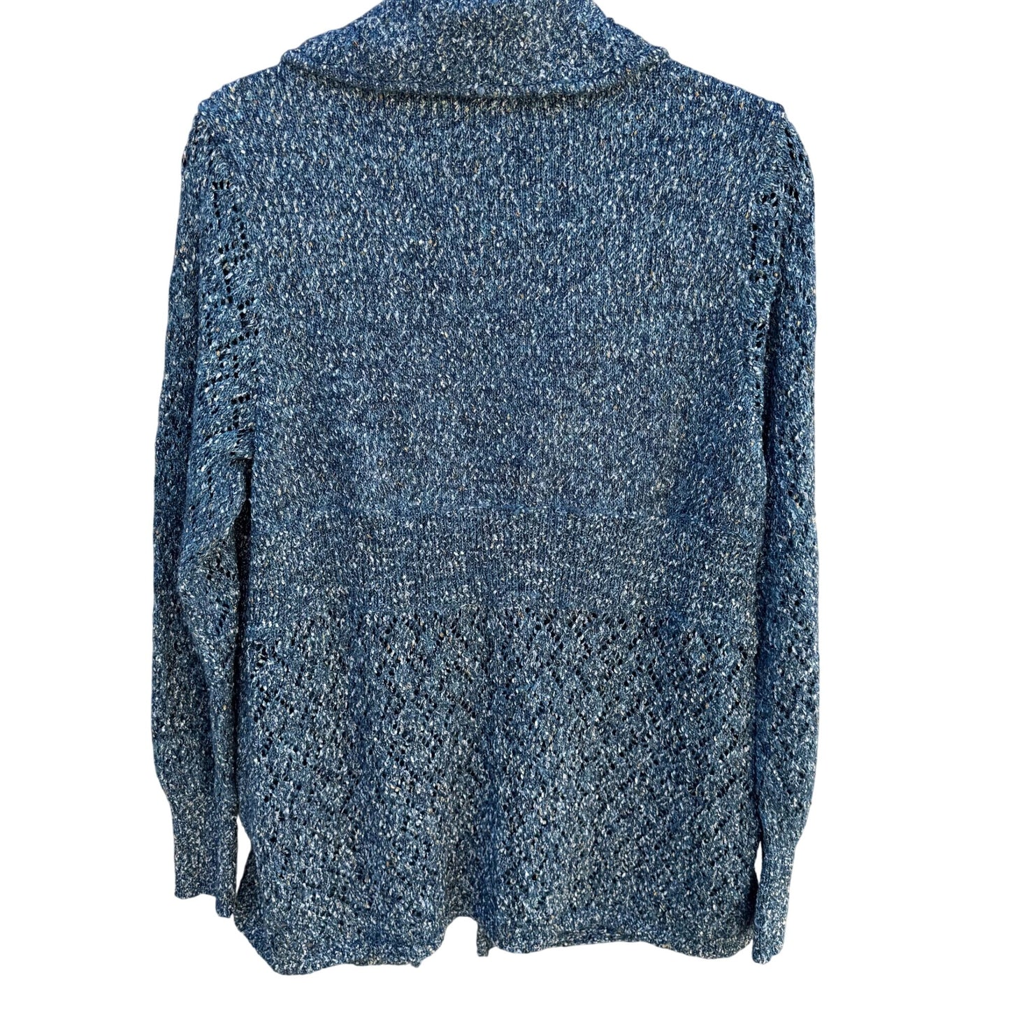 Modern Soul Womens Shawl Collar Blue Metallic Open Knit Cardigan Sweater Jacket M