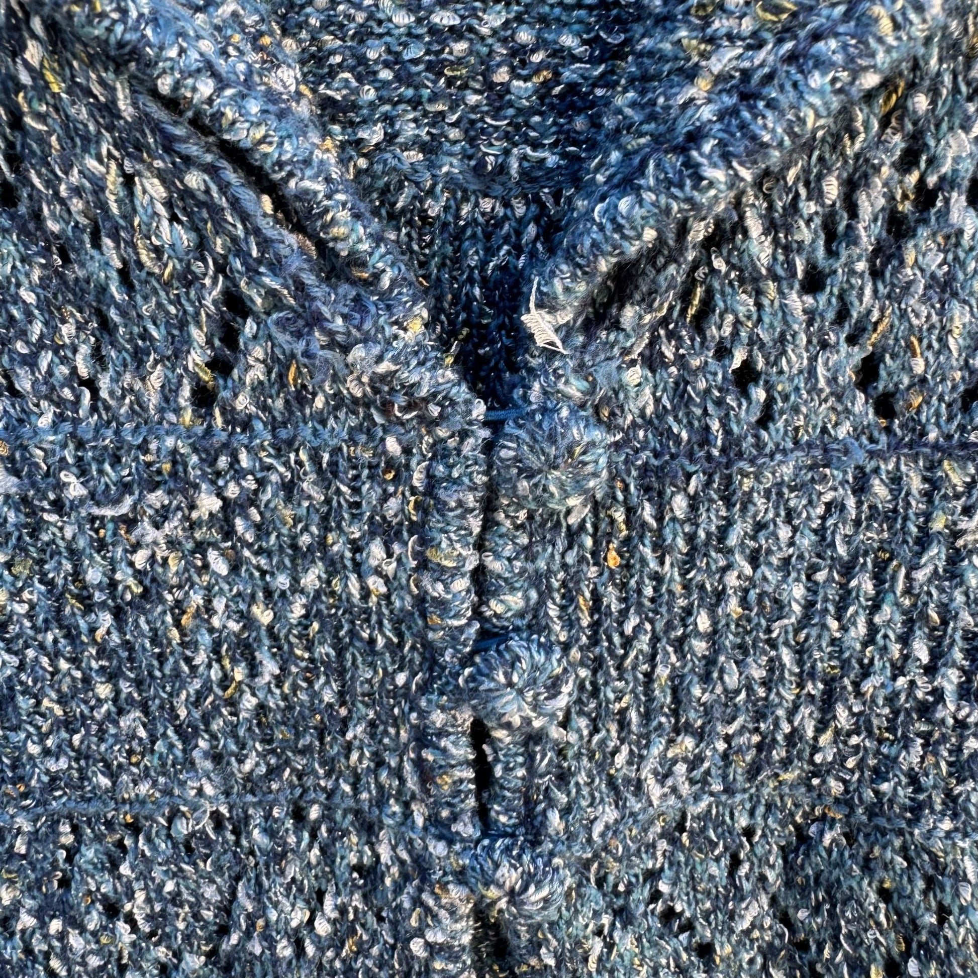 Modern Soul Womens Shawl Collar Blue Metallic Open Knit Cardigan Sweater Jacket M