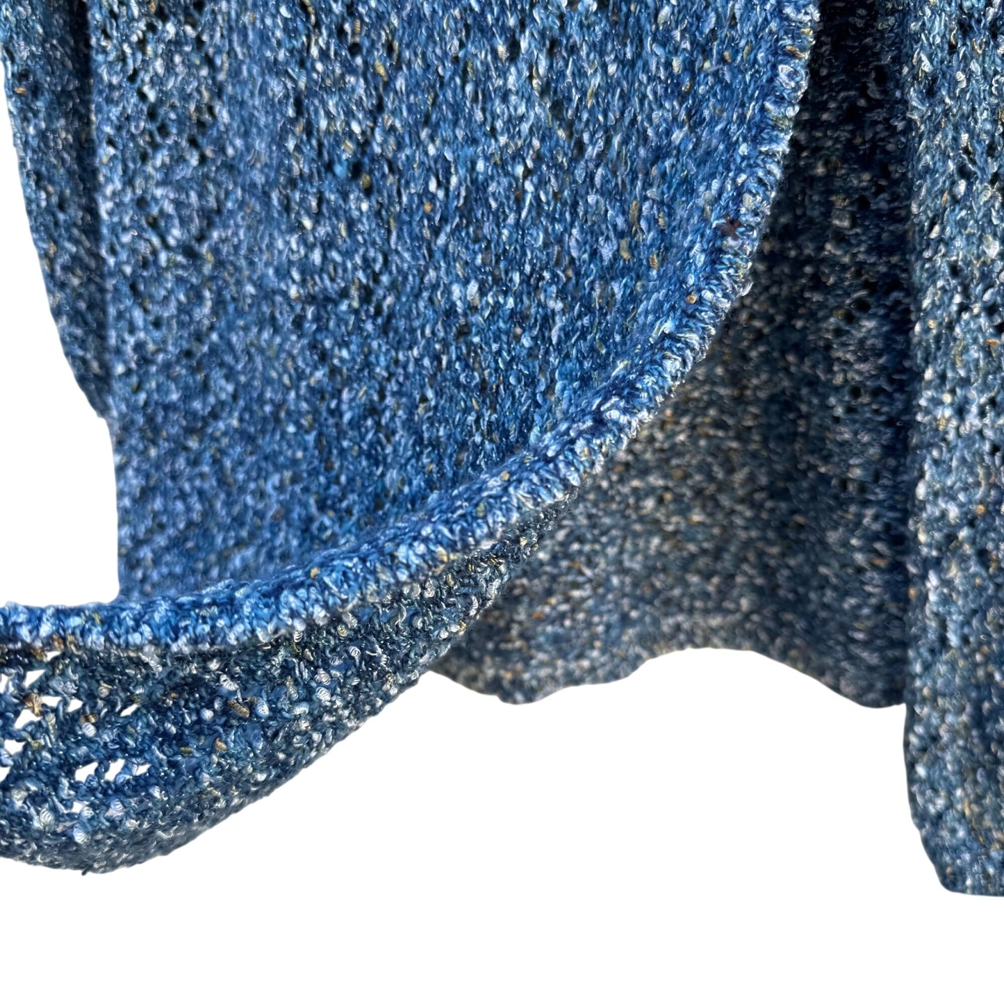 Modern Soul Womens Shawl Collar Blue Metallic Open Knit Cardigan Sweater Jacket M