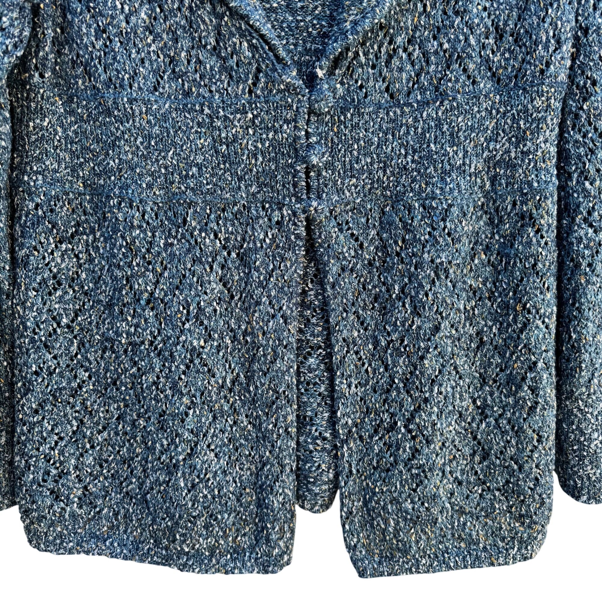 Modern Soul Womens Shawl Collar Blue Metallic Open Knit Cardigan Sweater Jacket M