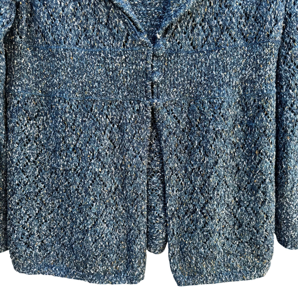 Modern Soul Womens Shawl Collar Blue Metallic Open Knit Cardigan Sweater Jacket M