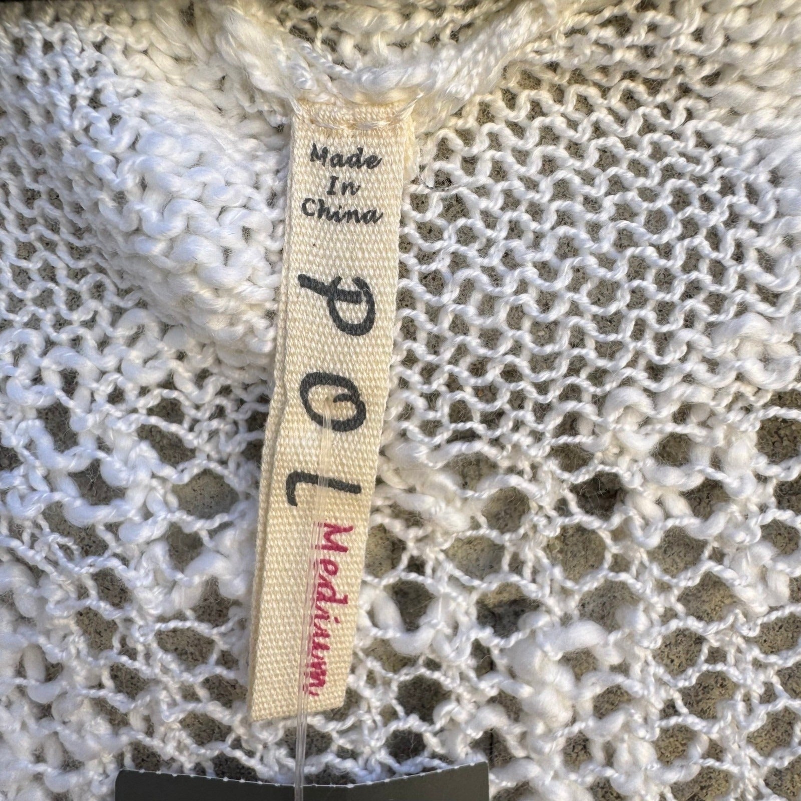 POL Womens Open Knit Cardigan Cream Ivory Crochet Style Kimono Sleeve Medium NEW