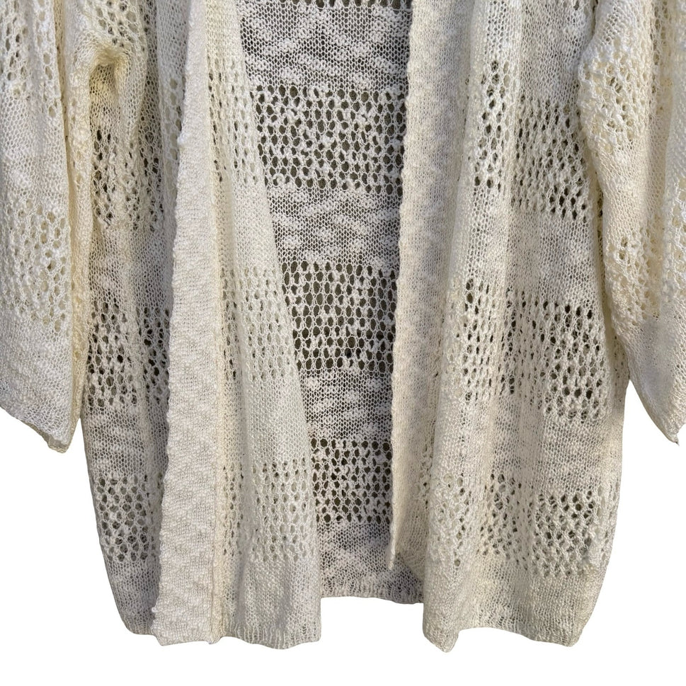 POL Womens Open Knit Cardigan Cream Ivory Crochet Style Kimono Sleeve Medium NEW