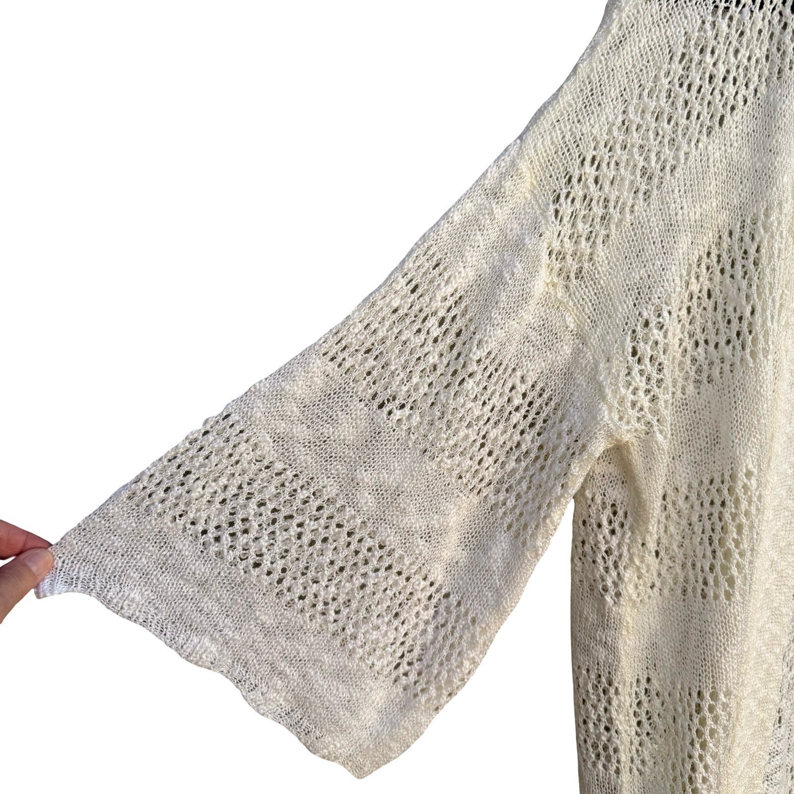 POL Womens Open Knit Cardigan Cream Ivory Crochet Style Kimono Sleeve Medium NEW