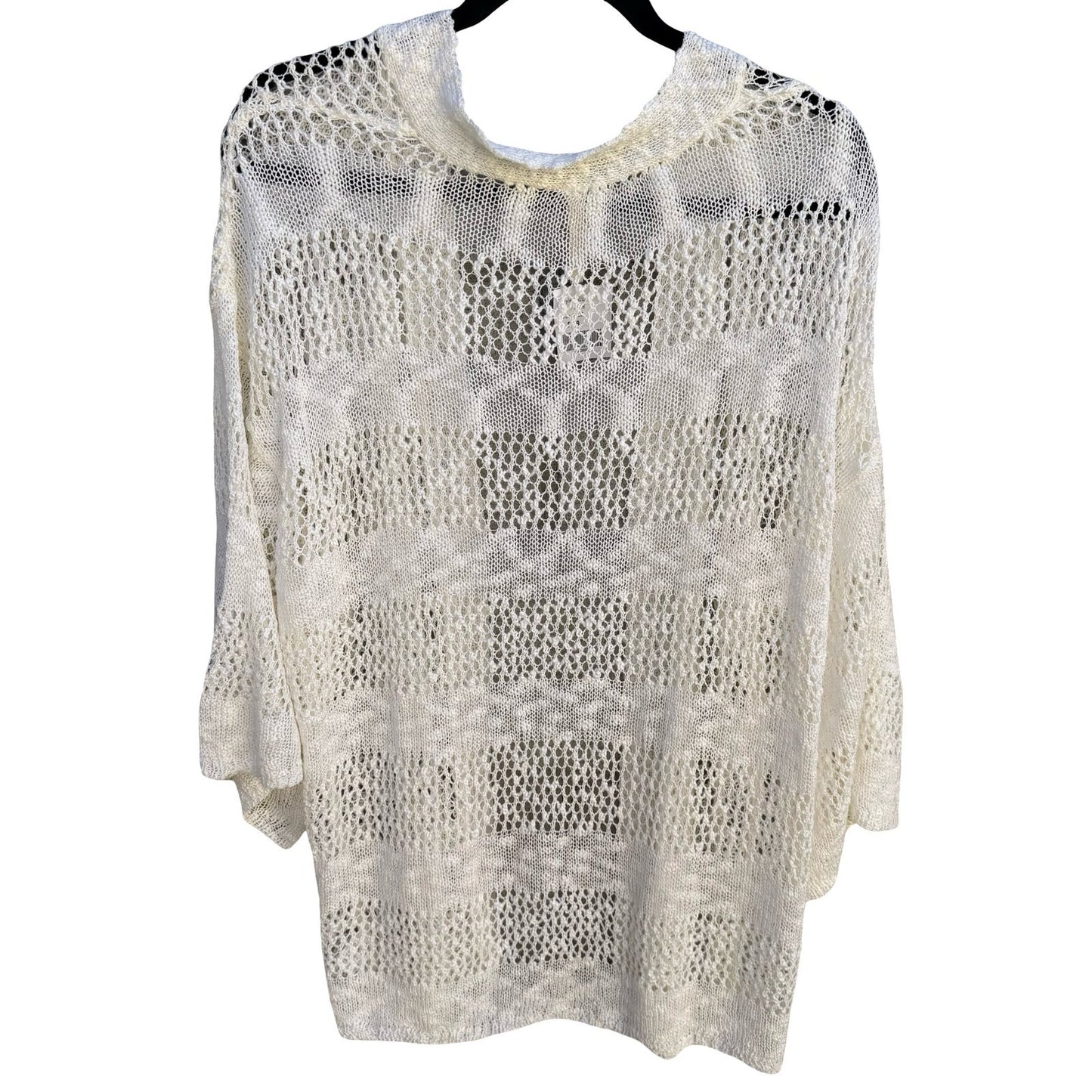 POL Womens Open Knit Cardigan Cream Ivory Crochet Style Kimono Sleeve Medium NEW