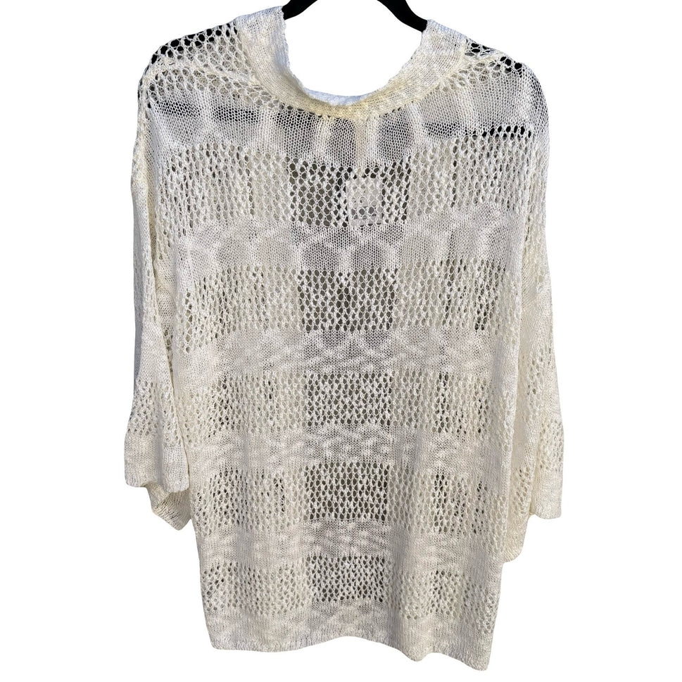 POL Womens Open Knit Cardigan Cream Ivory Crochet Style Kimono Sleeve Medium NEW