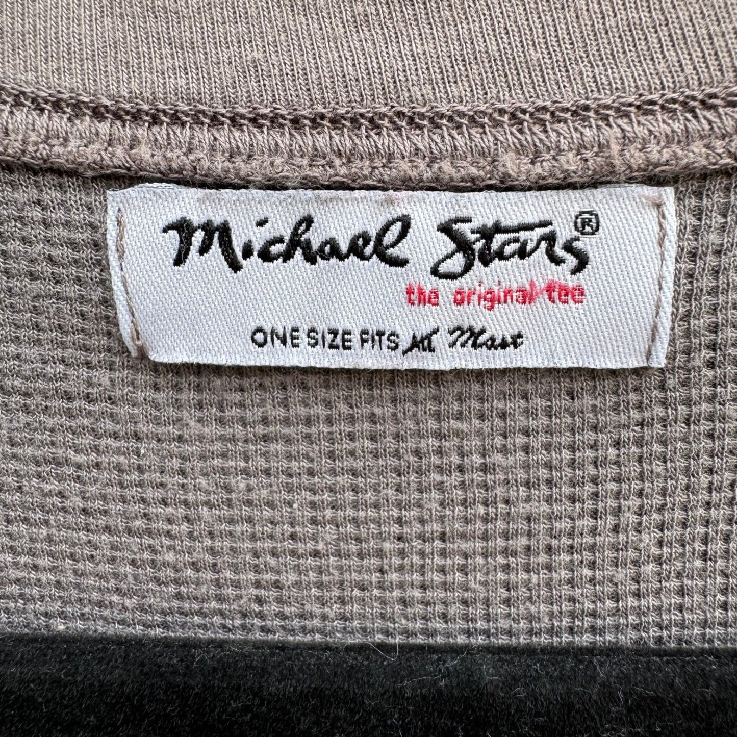 Michael Stars Y2K Grey Camo Waffle Knit Thermal V-Neck Henley Top OS Gorpcore