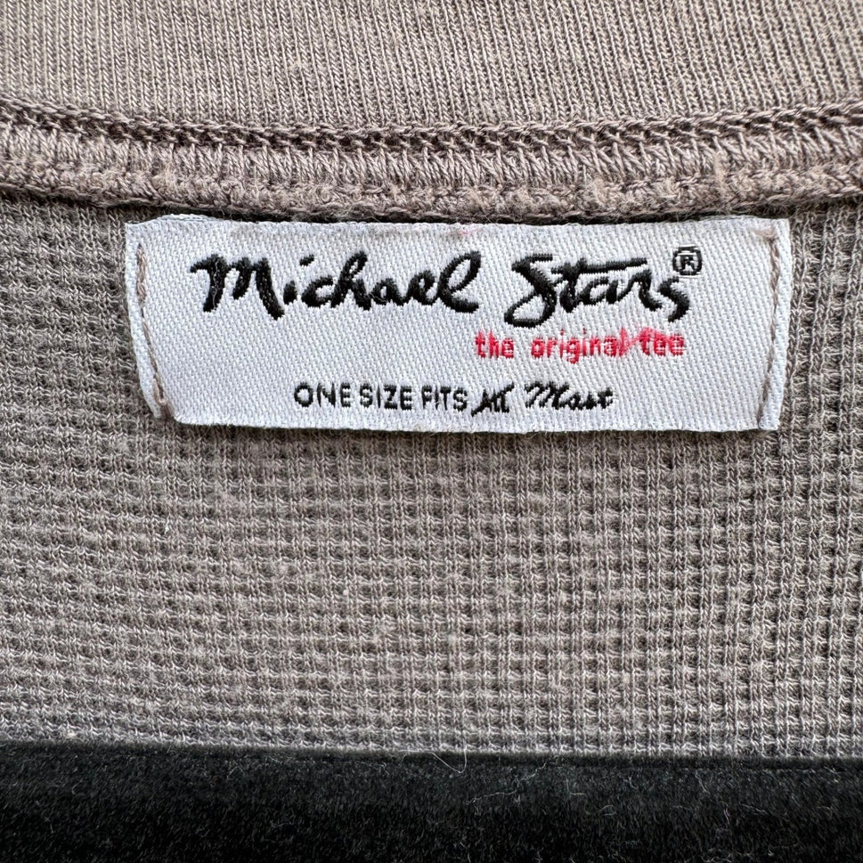 Michael Stars Y2K Grey Camo Waffle Knit Thermal V-Neck Henley Top OS Gorpcore
