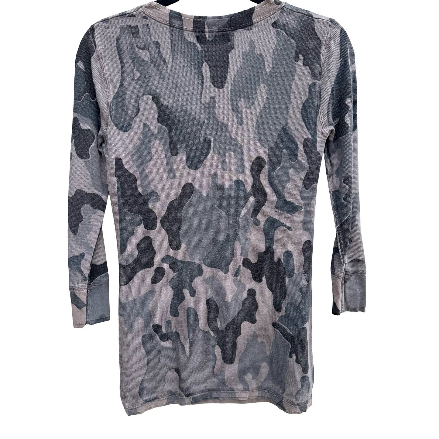 Michael Stars Y2K Grey Camo Waffle Knit Thermal V-Neck Henley Top OS Gorpcore