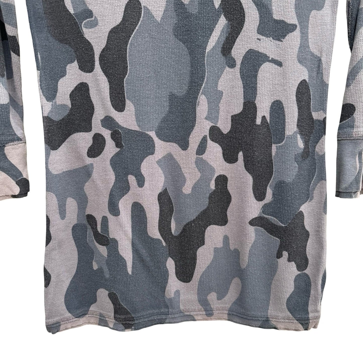 Michael Stars Y2K Grey Camo Waffle Knit Thermal V-Neck Henley Top OS Gorpcore