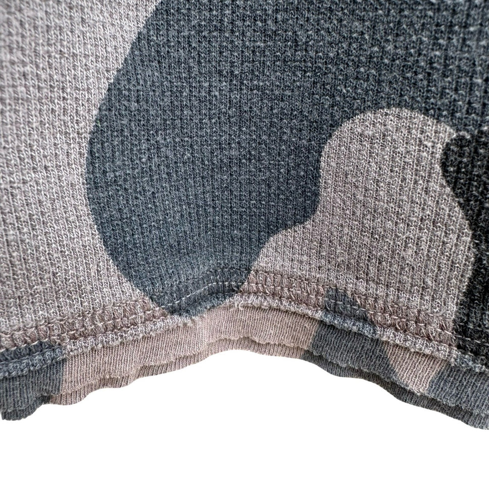 Michael Stars Y2K Grey Camo Waffle Knit Thermal V-Neck Henley Top OS Gorpcore