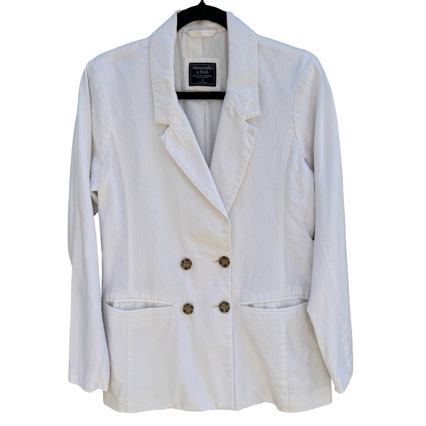 Abercrombie & Fitch White Linen Double Breasted Blazer Jacket Minimalist Coastal