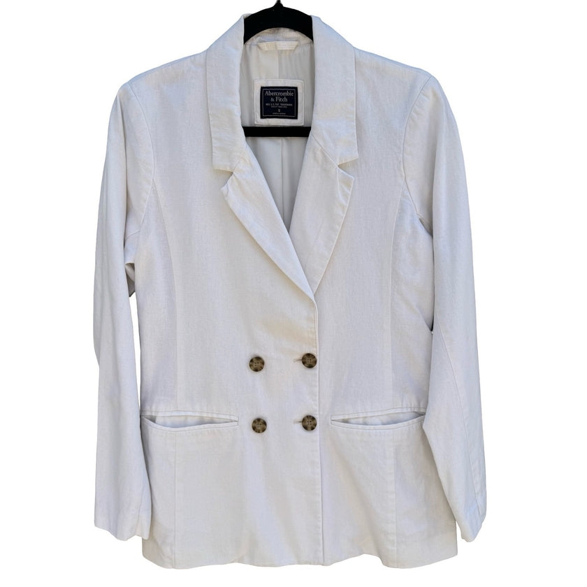 Abercrombie & Fitch White Linen Double Breasted Blazer Jacket Minimalist Coastal