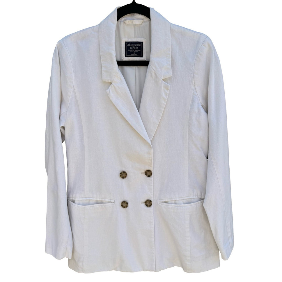 Abercrombie & Fitch White Linen Double Breasted Blazer Jacket Minimalist Coastal