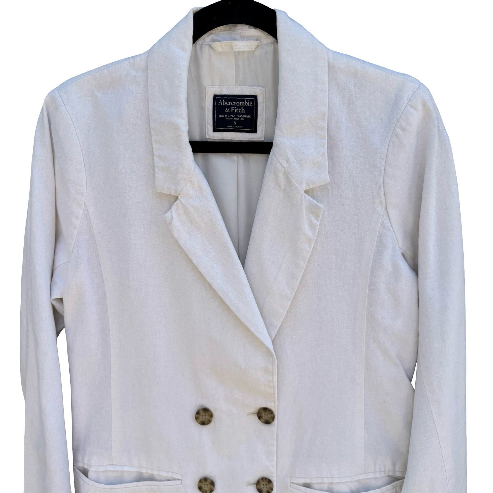 Abercrombie & Fitch White Linen Double Breasted Blazer Jacket Minimalist Coastal