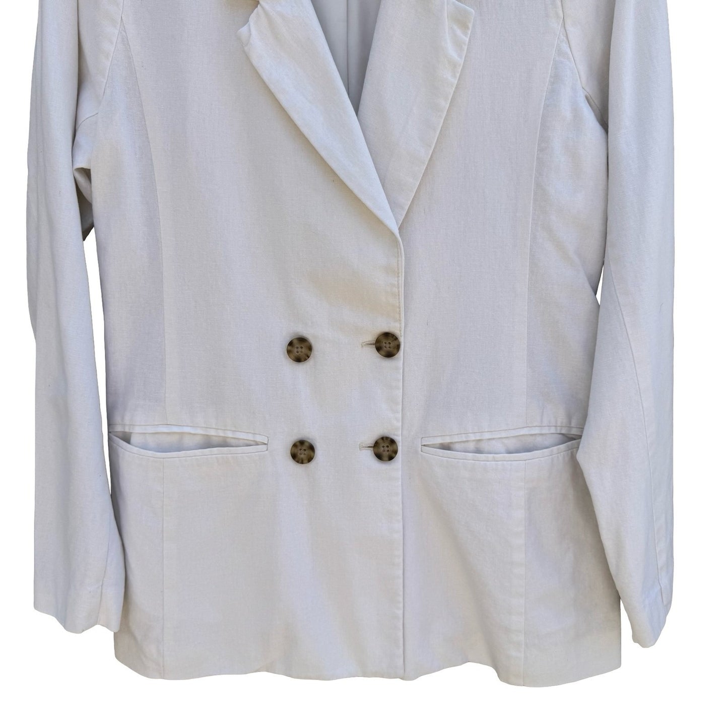 Abercrombie & Fitch White Linen Double Breasted Blazer Jacket Minimalist Coastal