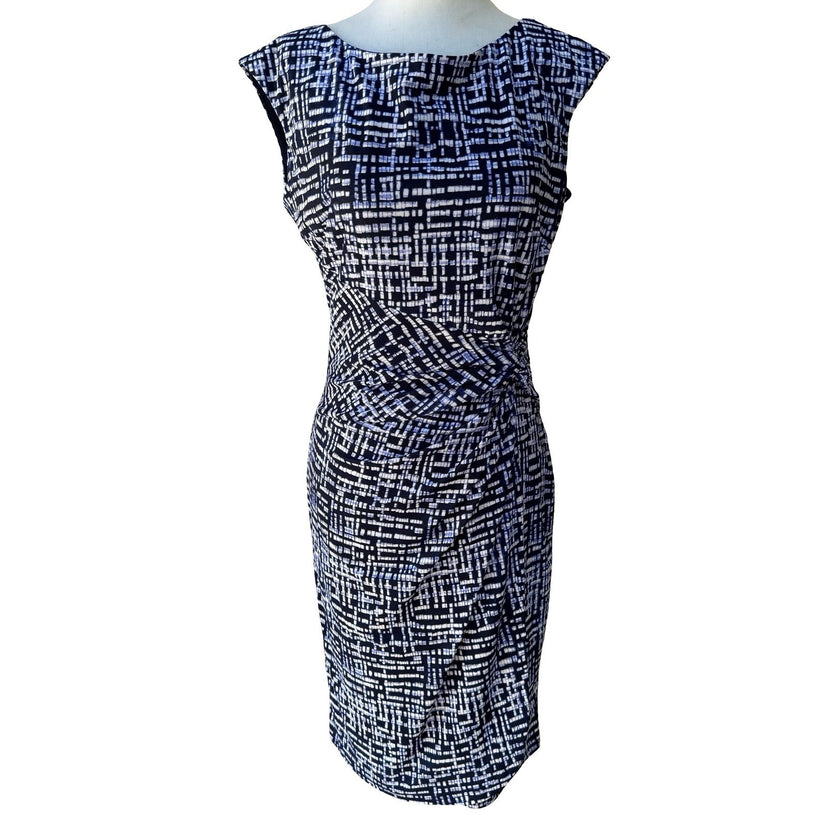 Chaps Minimalist Preppy Geometric Grid Knot Waist Sleeveless Sheath Dress M NEW