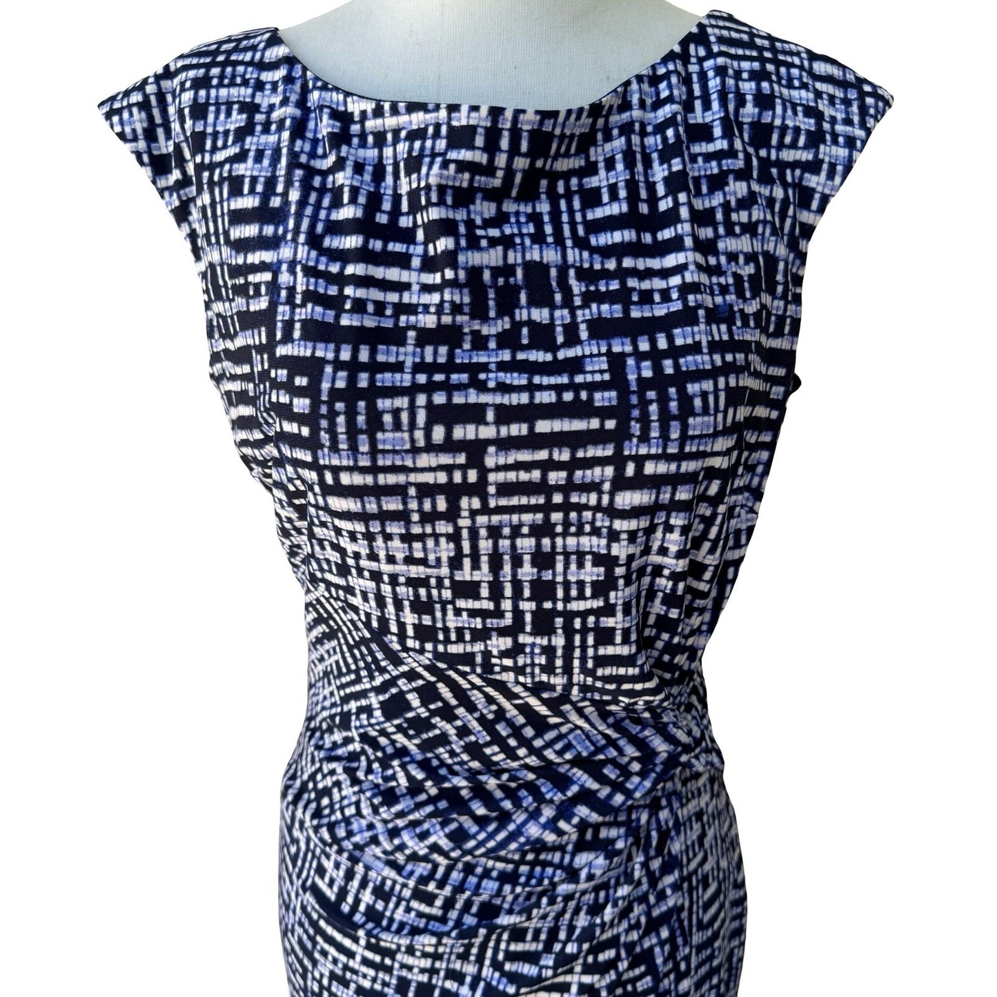 Chaps Minimalist Preppy Geometric Grid Knot Waist Sleeveless Sheath Dress M NEW