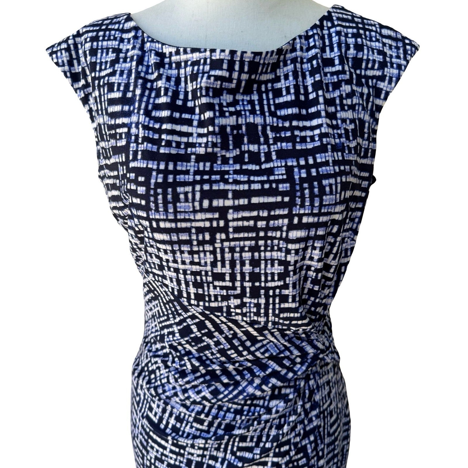 Chaps Minimalist Preppy Geometric Grid Knot Waist Sleeveless Sheath Dress M NEW
