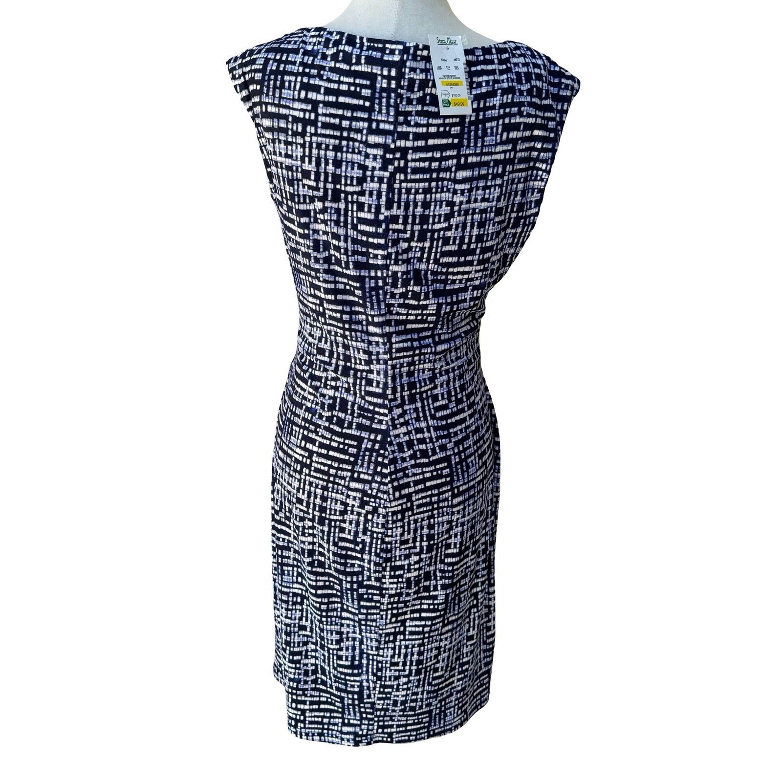 Chaps Minimalist Preppy Geometric Grid Knot Waist Sleeveless Sheath Dress M NEW
