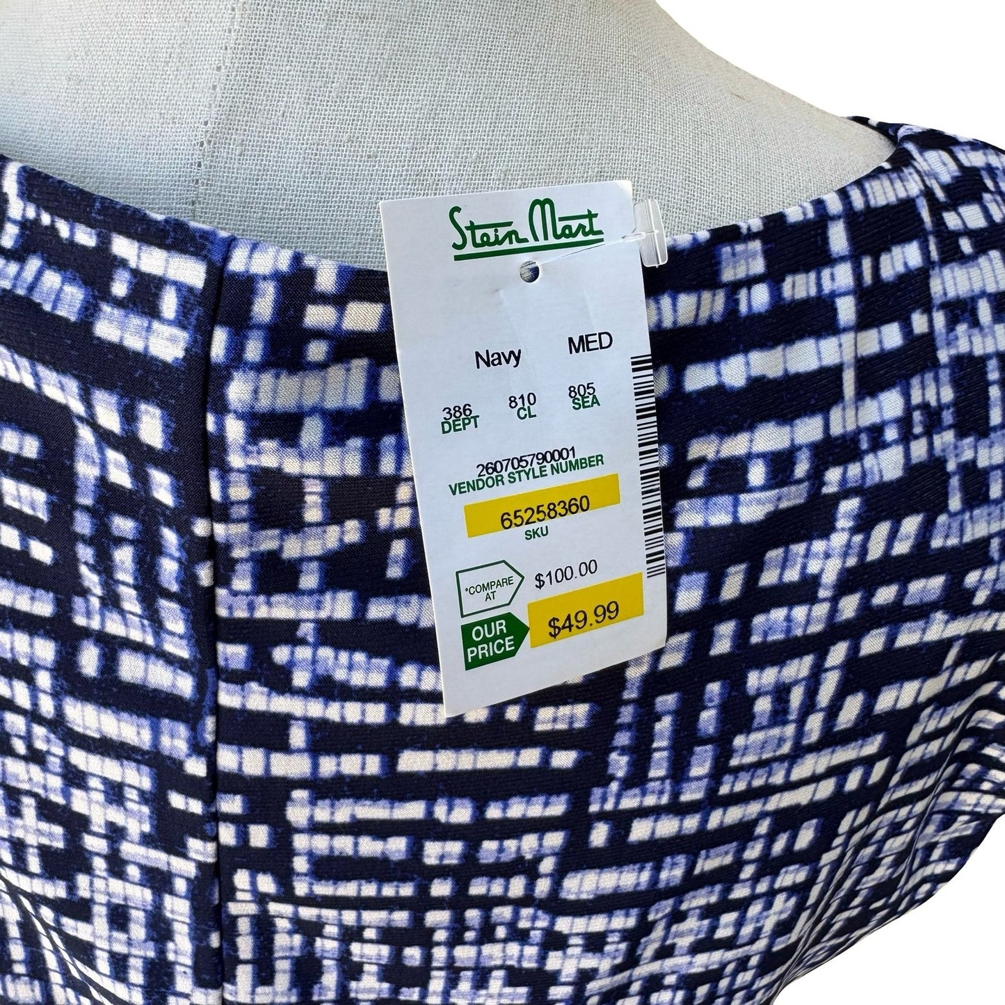 Chaps Minimalist Preppy Geometric Grid Knot Waist Sleeveless Sheath Dress M NEW