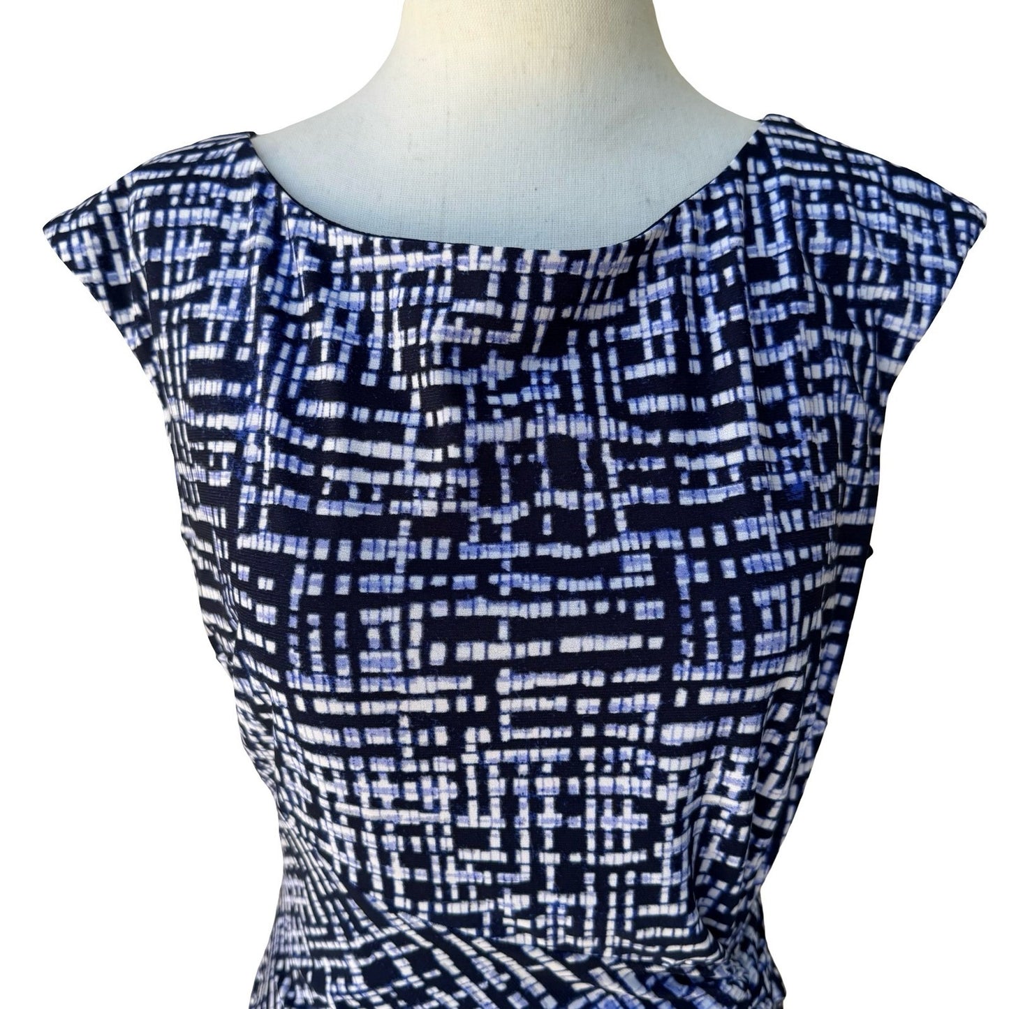 Chaps Minimalist Preppy Geometric Grid Knot Waist Sleeveless Sheath Dress M NEW