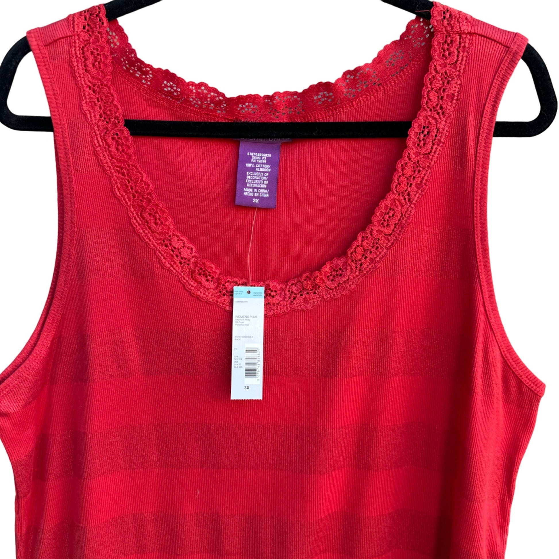 Beverly Drive Womens Red Lace Trim Glitter Stripe Sleeveless Scoop Neck Tank Top