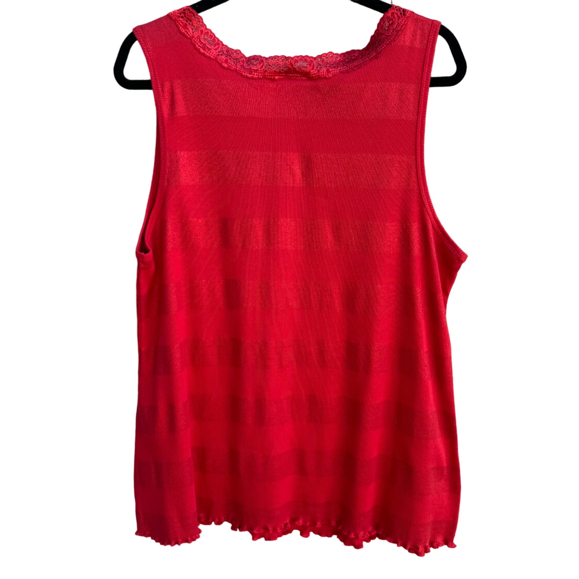 Beverly Drive Womens Red Lace Trim Glitter Stripe Sleeveless Scoop Neck Tank Top