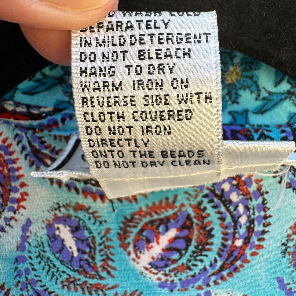 Diane Gilman Silk Paisley Long Sleeve Sequins Beads Shirt Blouse Tunic New S