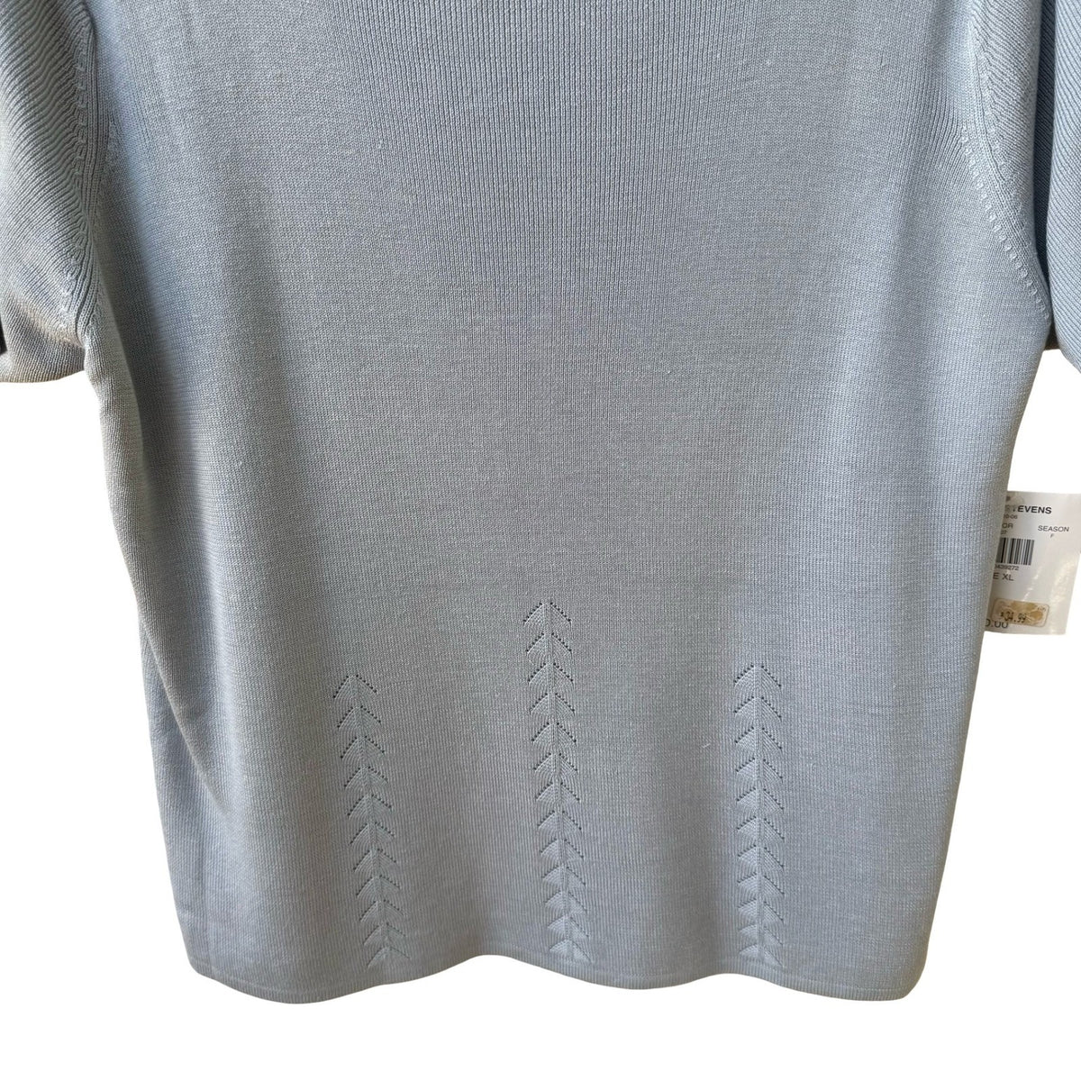 Valerie Stevens Pure Silk Square Neck Pointelle Knit Sweater Pastel Blue XL NEW