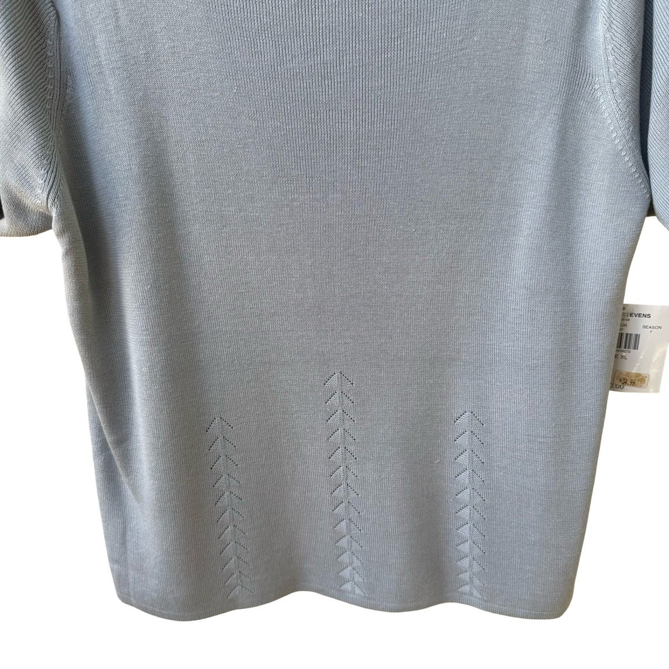 Valerie Stevens Pure Silk Square Neck Pointelle Knit Sweater Pastel Blue XL NEW