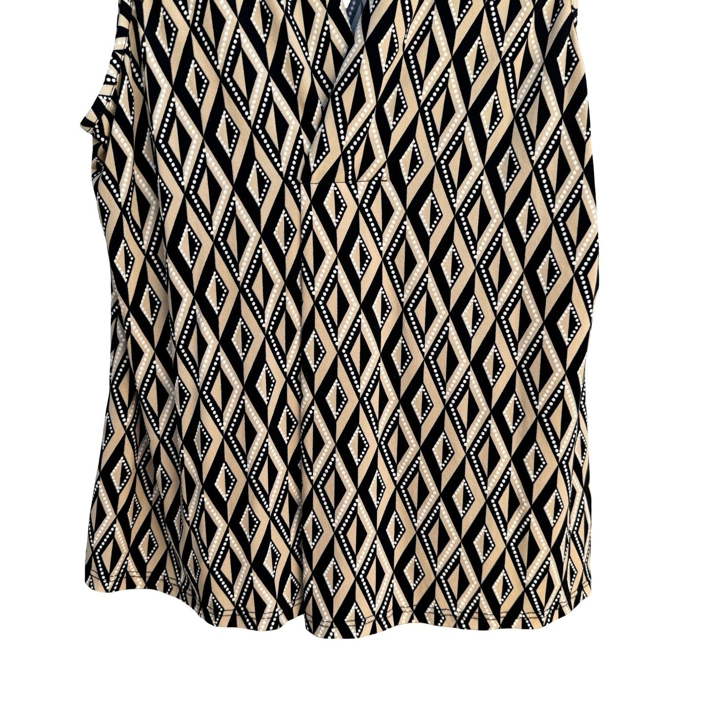 Worthington Geometric Diamond Print Mod Sleeveless V-Neck Blouse Tan Black Small