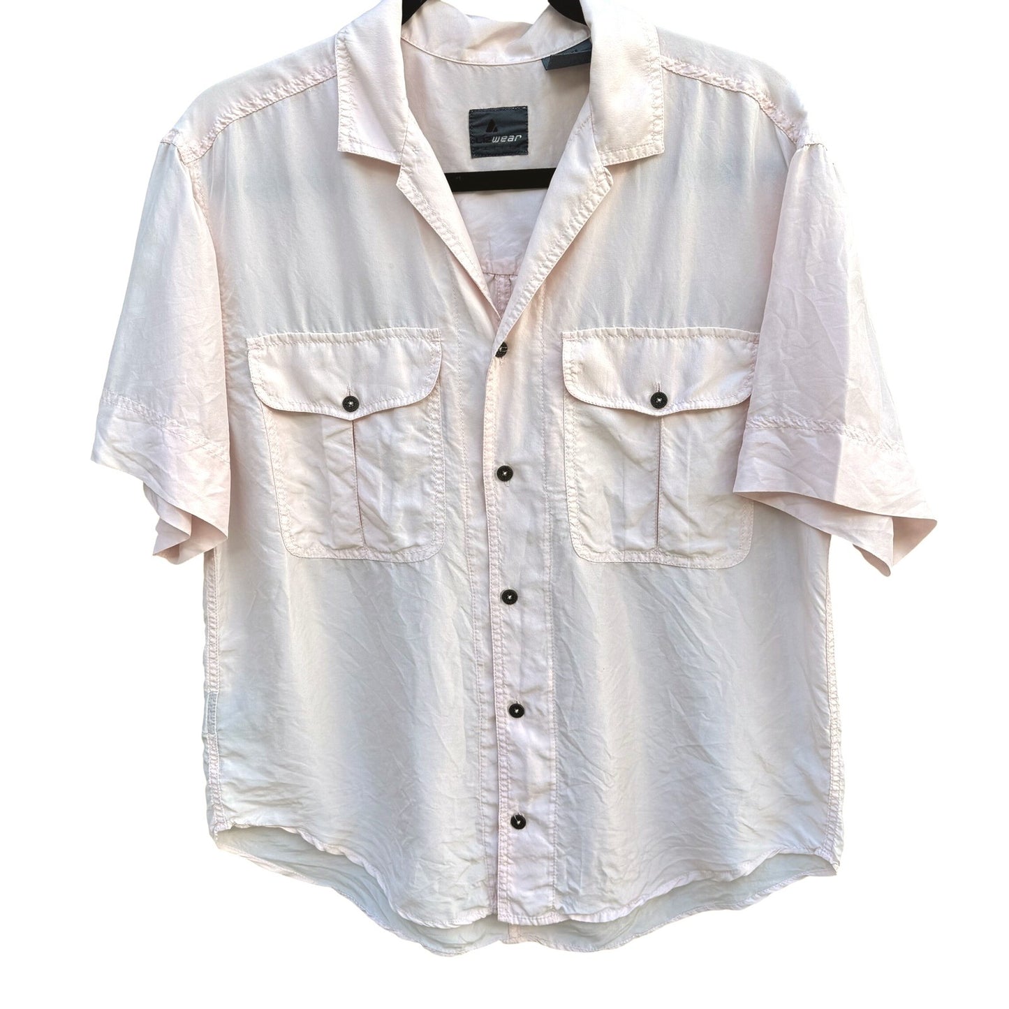 Lizwear Vintage Pale Pink 100% Silk Short Sleeve Button Down Safari Shirt Small