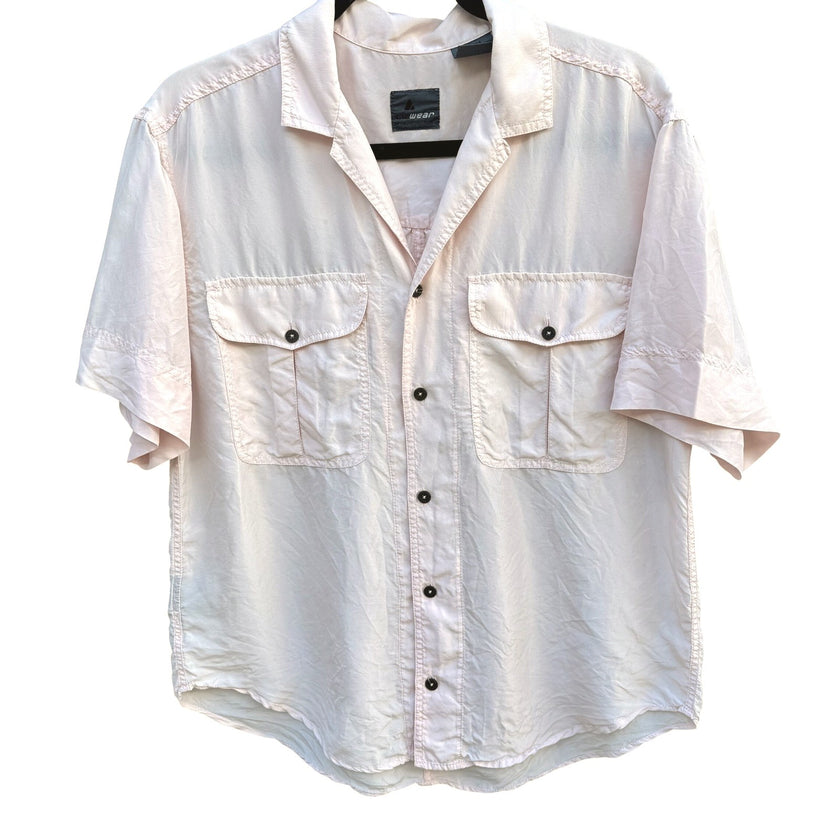 Lizwear Vintage Pale Pink 100% Silk Short Sleeve Button Down Safari Shirt Small