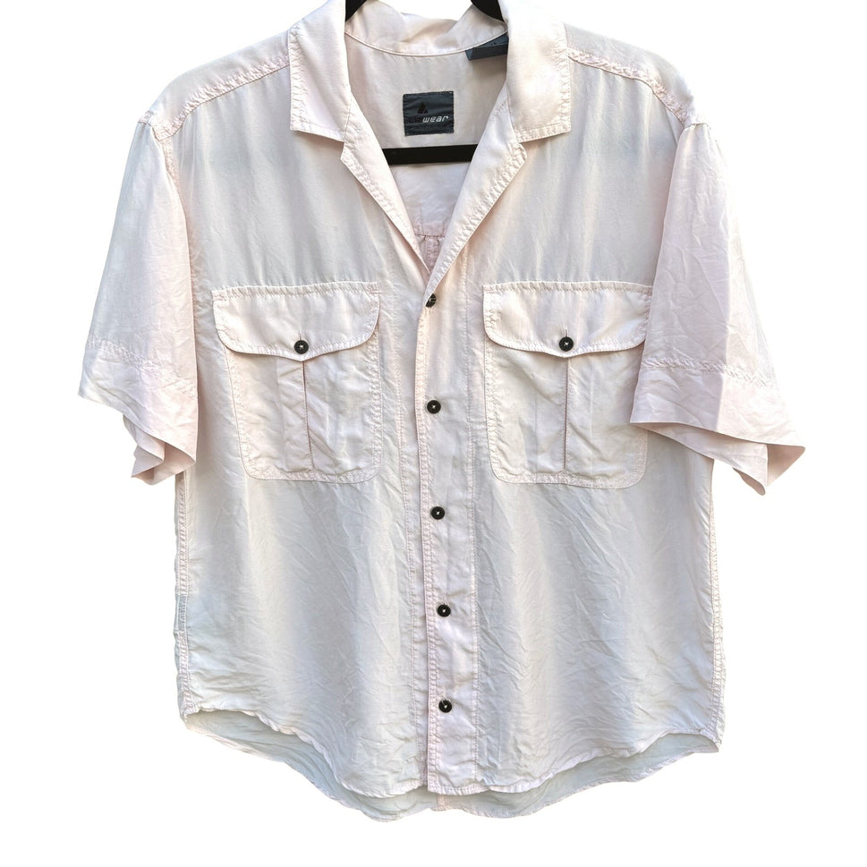 Lizwear Vintage Pale Pink 100% Silk Short Sleeve Button Down Safari Shirt Small