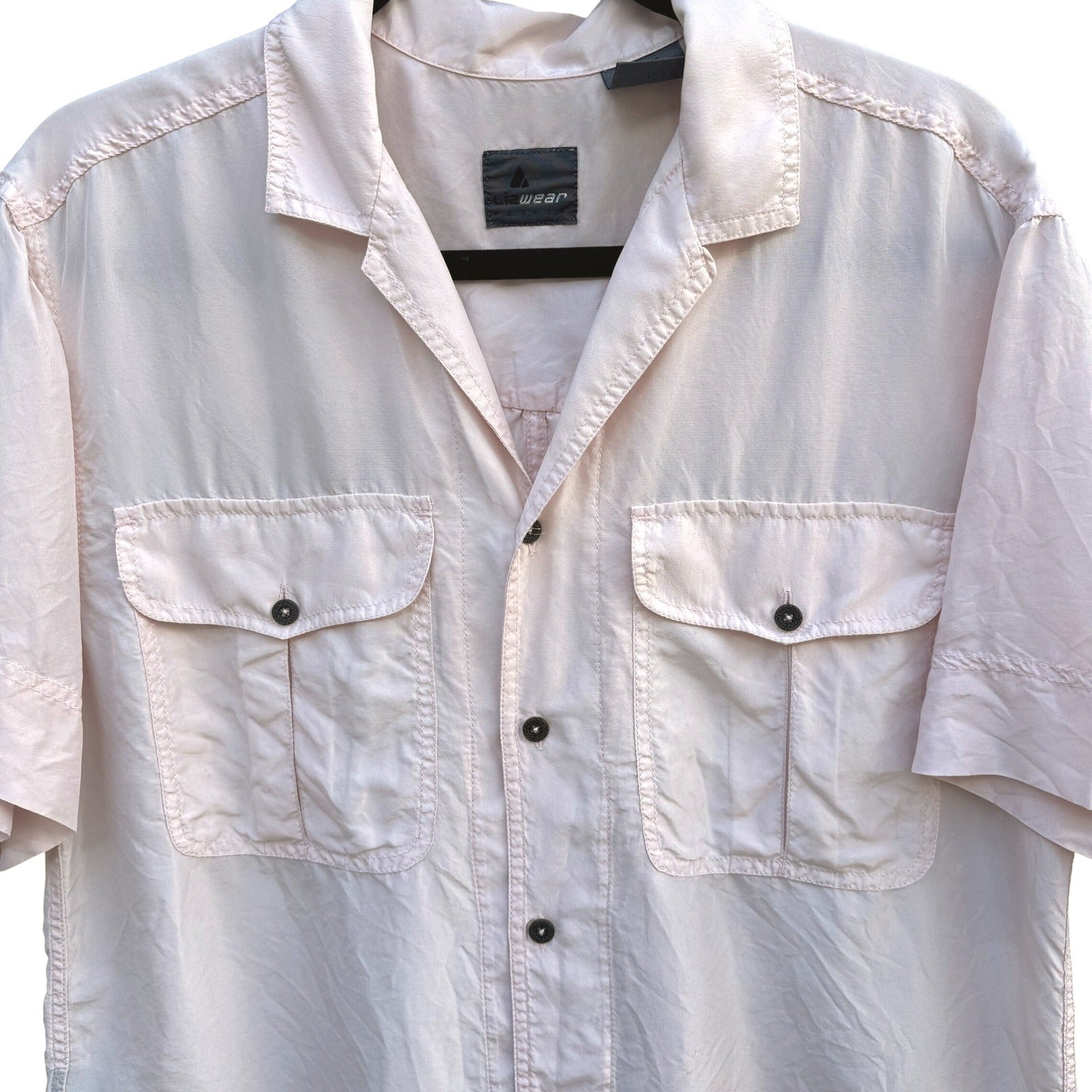 Lizwear Vintage Pale Pink 100% Silk Short Sleeve Button Down Safari Shirt Small