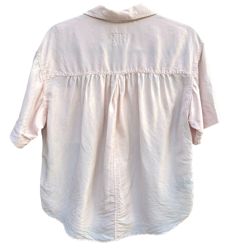 Lizwear Vintage Pale Pink 100% Silk Short Sleeve Button Down Safari Shirt Small