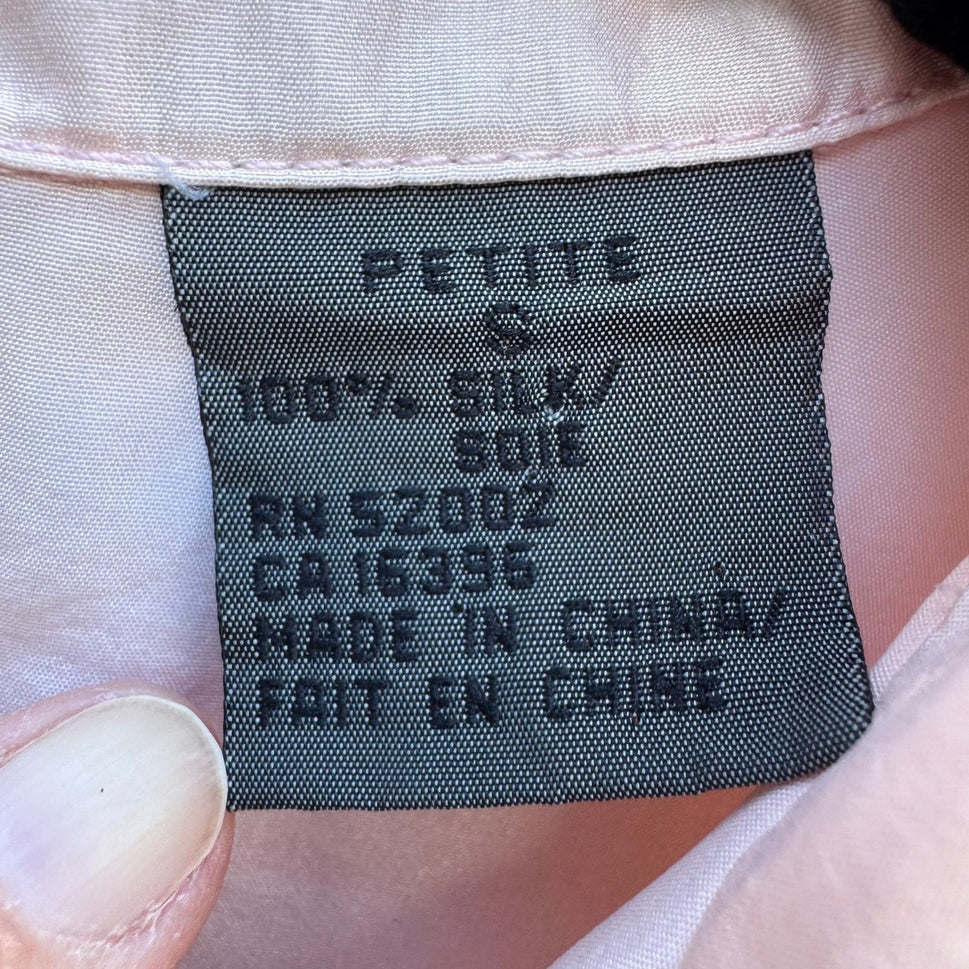 Lizwear Vintage Pale Pink 100% Silk Short Sleeve Button Down Safari Shirt Small