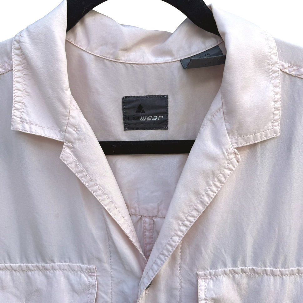 Lizwear Vintage Pale Pink 100% Silk Short Sleeve Button Down Safari Shirt Small