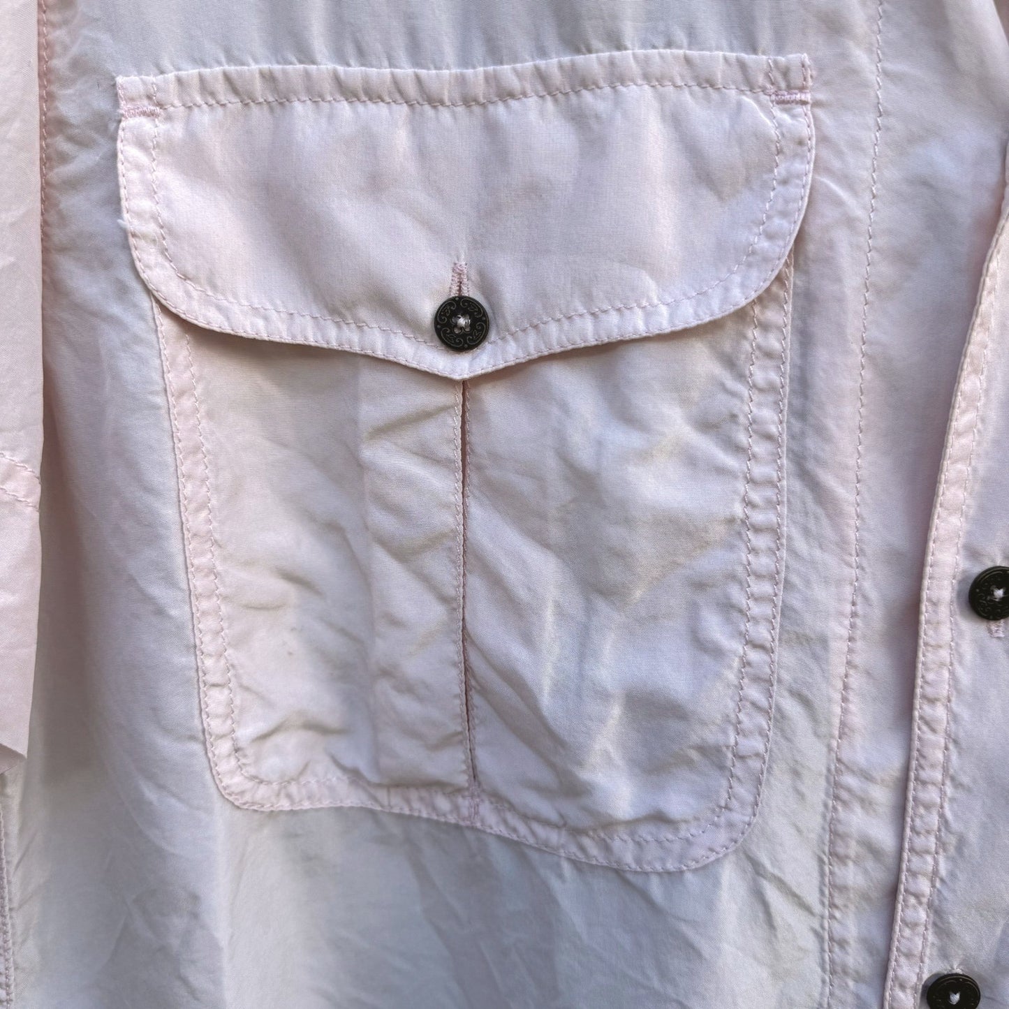 Lizwear Vintage Pale Pink 100% Silk Short Sleeve Button Down Safari Shirt Small