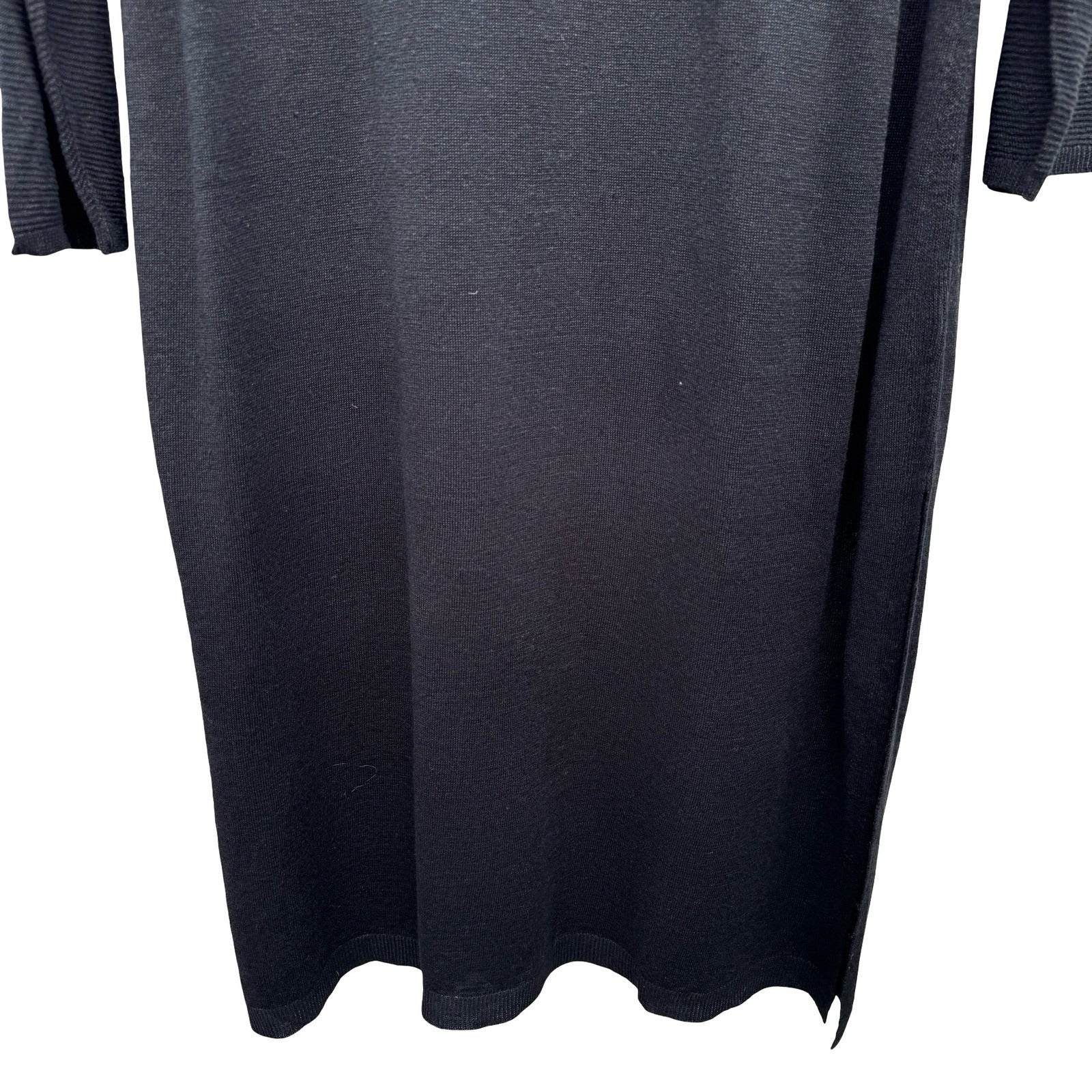 J Jill Minimalist Lagenlook V-Neck Knitwear Midi Sweater Dress Black Women L New