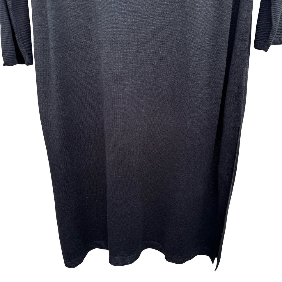 J Jill Minimalist Lagenlook V-Neck Knitwear Midi Sweater Dress Black Women L New